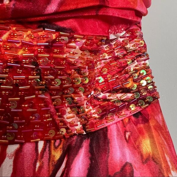 Deb's Y2K Strapless Sequin Coral Colorful Pleated Formal Prom Maxi Gown - Picture 7 of 13